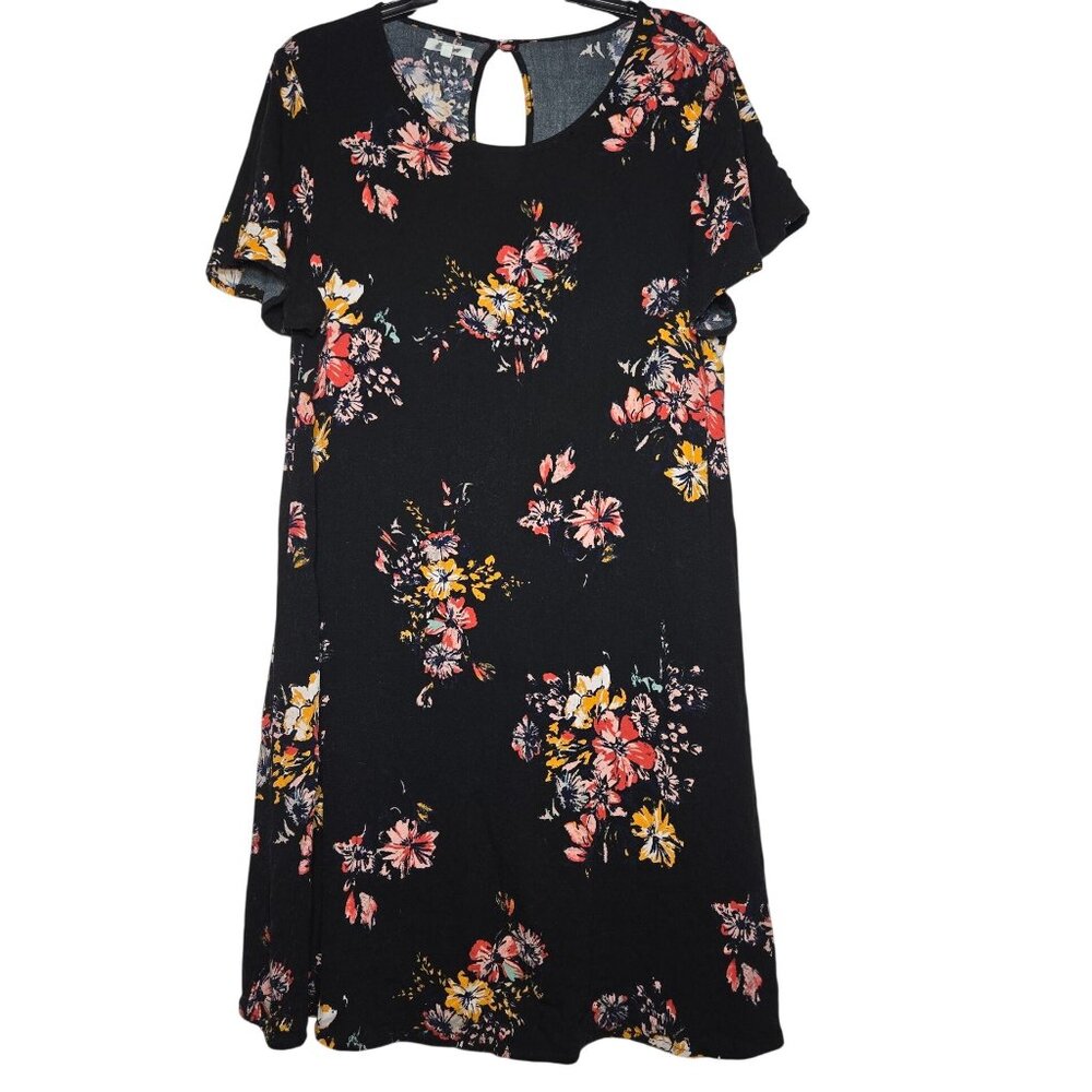 Maurices Dark Floral Short Sleeve Mini Dress Size Large Whimsigoth Boho Summer